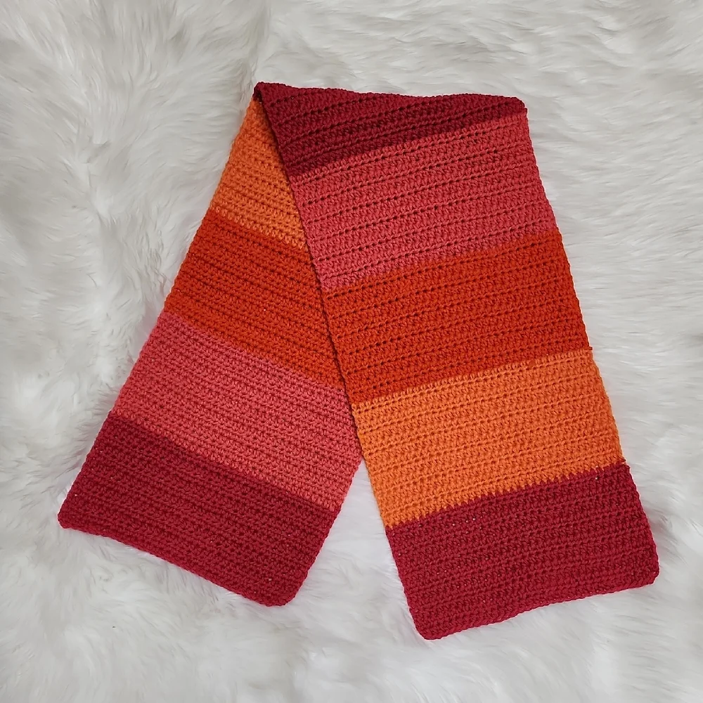 Cozy Handmade Multicolor Striped Crocheted Scarf Unisex - New